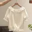 Phong cách Pháp Thiết kế sang trọng Cảm giác áo sơ mi xù rỗng Thời trang thời trang Niche Ren ngắn Top