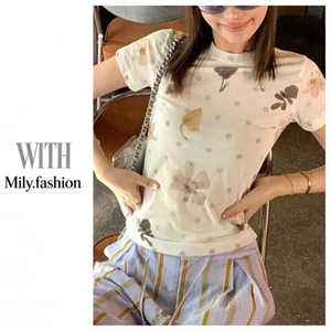 Milyfashion Hoa Chấm Bi In Gạc Cổ Tròn Vai Chính Hãng Slim-fit Áo Thun Tay Ngắn Y2K Mùa Hè Phong Cách Mới GRTU