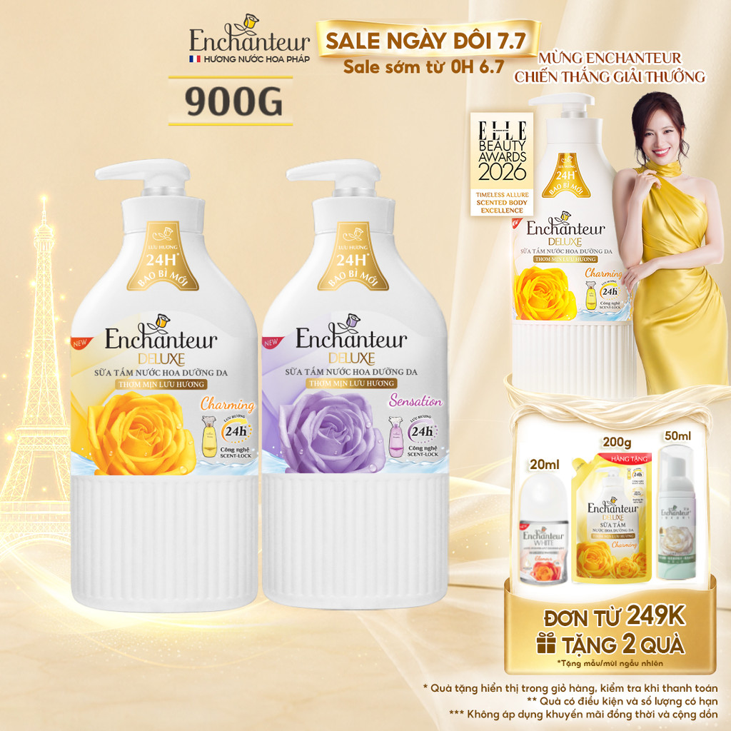 [CẢI TIẾN MỚI] Sữa tắm hương nước hoa Pháp Enchanteur Deluxe 900g - Mềm mịn như lụa Lưu hương 24H