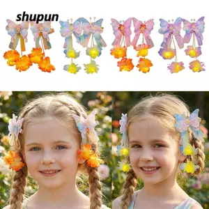 SHUPUN 2 Cái / bộ Kẹp Tóc Hoa Giả, Kẹp Tóc Tua Rua Hoa Dạ Quang Lụa, Mũ Hanfu Lắc Tua Rua Kẹp Tóc Bướm Cực Lớn Trẻ Em Sử Dụng