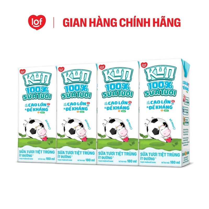 100% sữa tươi KUN ít đường thùng 48 hộp x 180ml