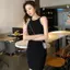 Mùa hè Retro Phong cách Hồng Kông Váy dệt kim cổ dây lệch vai Túi thắt lưng eo hẹp Hip Slim