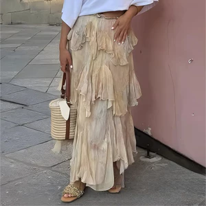 Mùa Thu Boho Vintage In Hoa Cao Cấp Xù Voan Váy Dài Nữ Cho Ngày Lễ Đảng