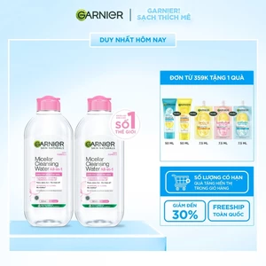 Bộ 2 nước làm sạch và tẩy trang cho da nhạy cảm (nắp hồng) Garnier 400ml x 2