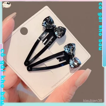 Kẹp tóc gãy Kẹp BBclip BB Kẹp tóc đính đá hình nơ đen, kẹp tóc mái, kẹp tóc, kẹp trang điểm, kẹp tóc bên, kẹp tóc mái nữ