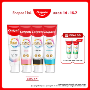 Bộ 4 Kem đánh răng Colgate Total sạch sâu bảo vệ, ngăn ngừa 8 vấn đề răng miệng 150g/ tuýp