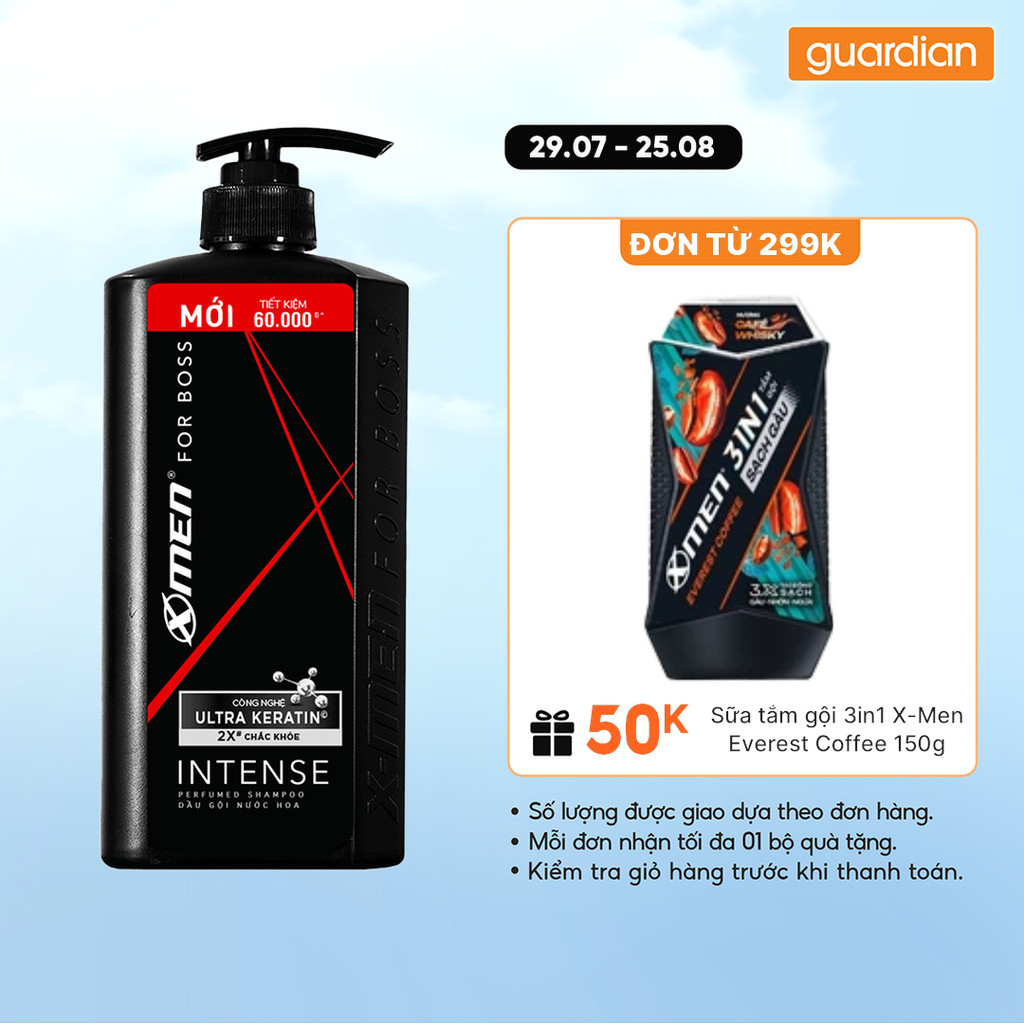 Dầu Gội Nước Hoa X-Men For Boss Intense Keratin Hương Trầm Nội Lực 650Gr