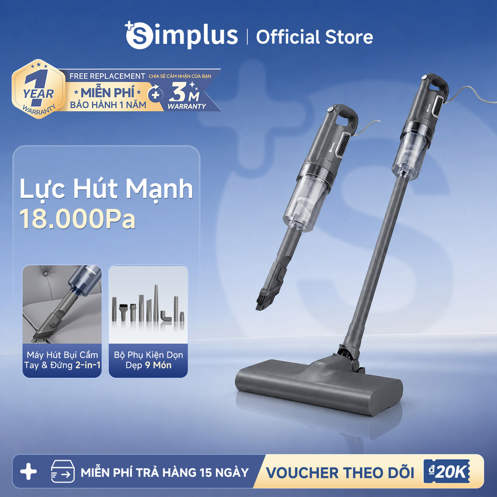 Simplus Máy Hút Bụi Cầm Tay Lực Hút Mạnh 17000Pa XCQH008 – Bảo Hành 1 Năm 1 Đổi 1