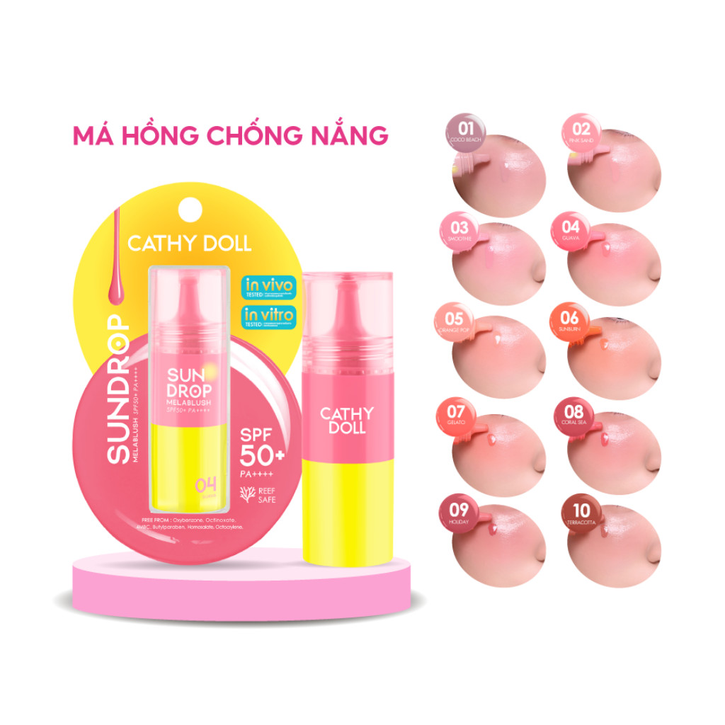 Má Hồng Chống Nắng Mịn Mượt Không Gây Bết Dính Cathy Doll Sundrop Melablush SPF50+ PA++++ 6g