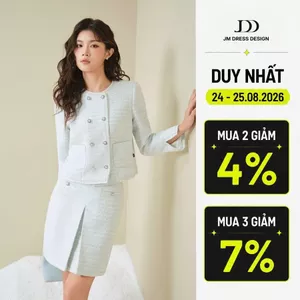 Set bộ áo khoác 2 hàng cúc 2 túi ốp 5T05.2411TW, chân váy a xếp ly chụm giữa 4L13.2410TW thiết kế bởi JM Dress Design