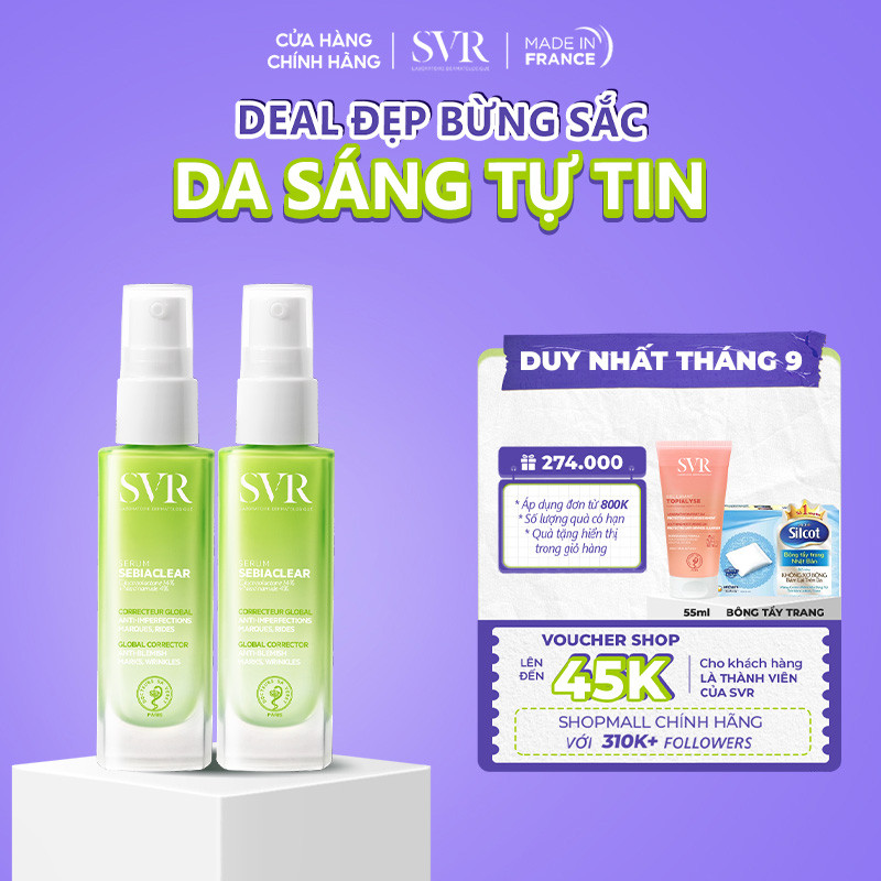 Bộ đôi tinh chất giảm mụn, mờ thâm sau 7 ngày SVR Sebiaclear Serum 30ML (CBG11)