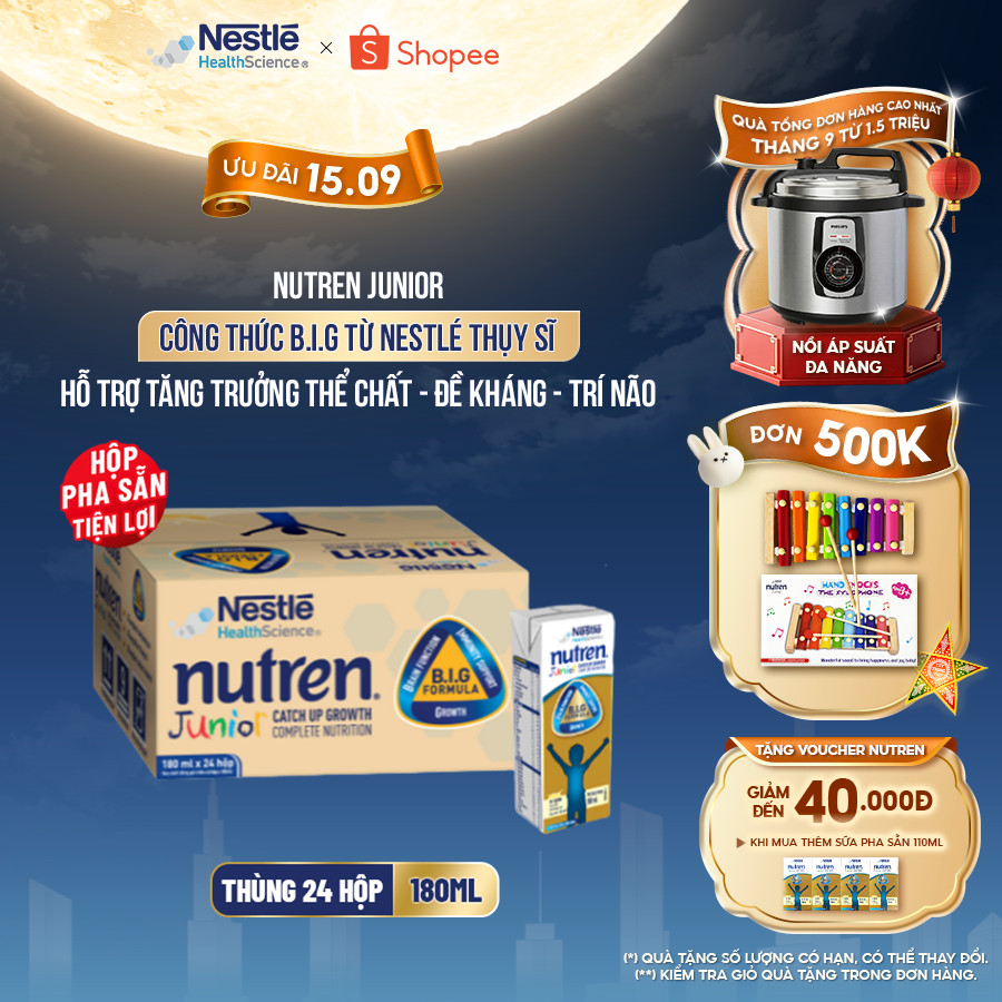 Thùng 24 Hộp Sữa Pha Sẵn NESTLÉ NUTREN JUNIOR Thụy Sĩ Công Thức BIG Tăng Trưởng 180ML