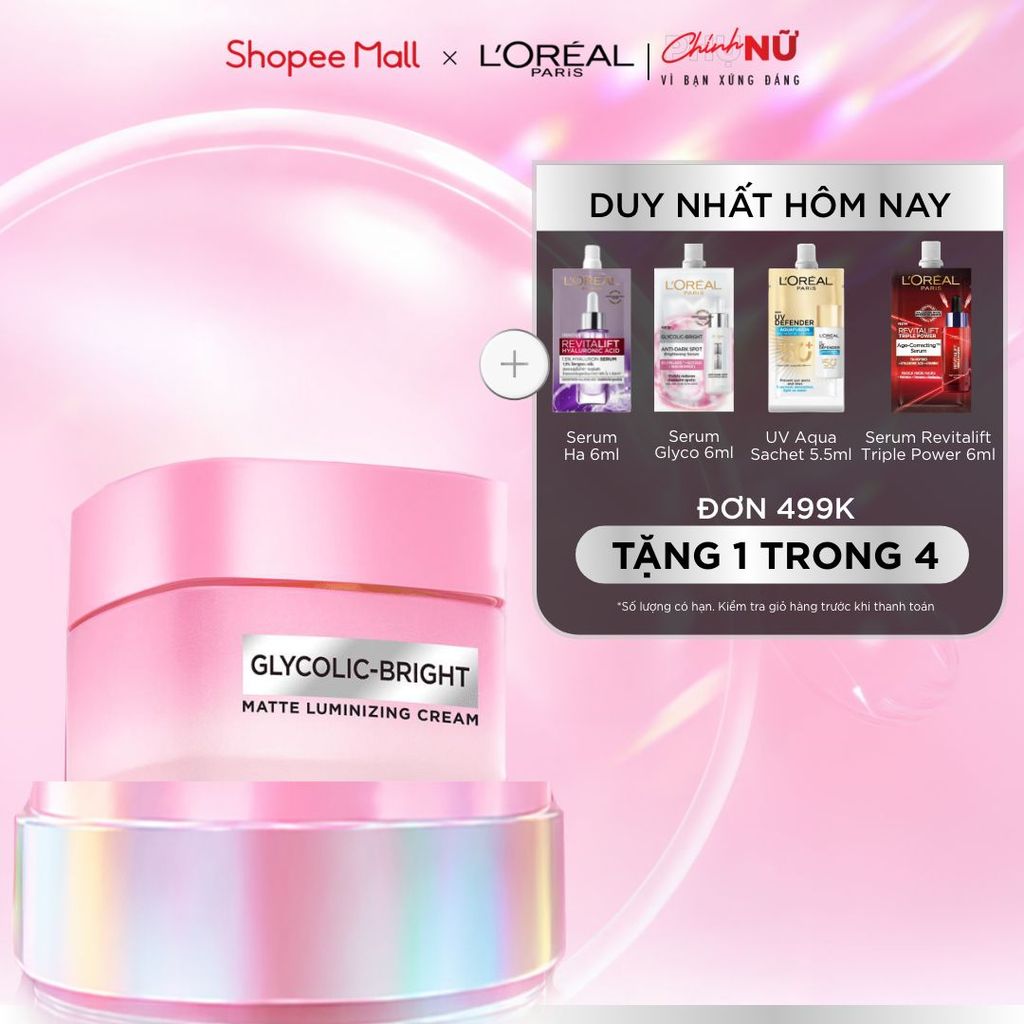 Kem Dưỡng Sáng Da Đột Phá [MelasylTM] Làm Mờ Thâm Nám Glycolic-Bright Matte Luminizing Cream L’Oréal Paris 50ml