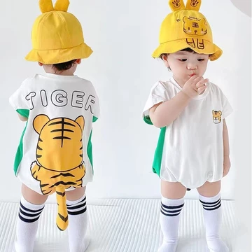 ☁️[Cảm giác đám mây · Cửa hàng bé]❤66-90cm Quần áo mùa hè cho bé Bộ áo liền quần mỏng Cotton nguyên chất Bộ áo liền quần leo núi tam giác cho bé Bộ áo liền quần ngắn tay mùa hè Bộ áo liền quần sơ sinh