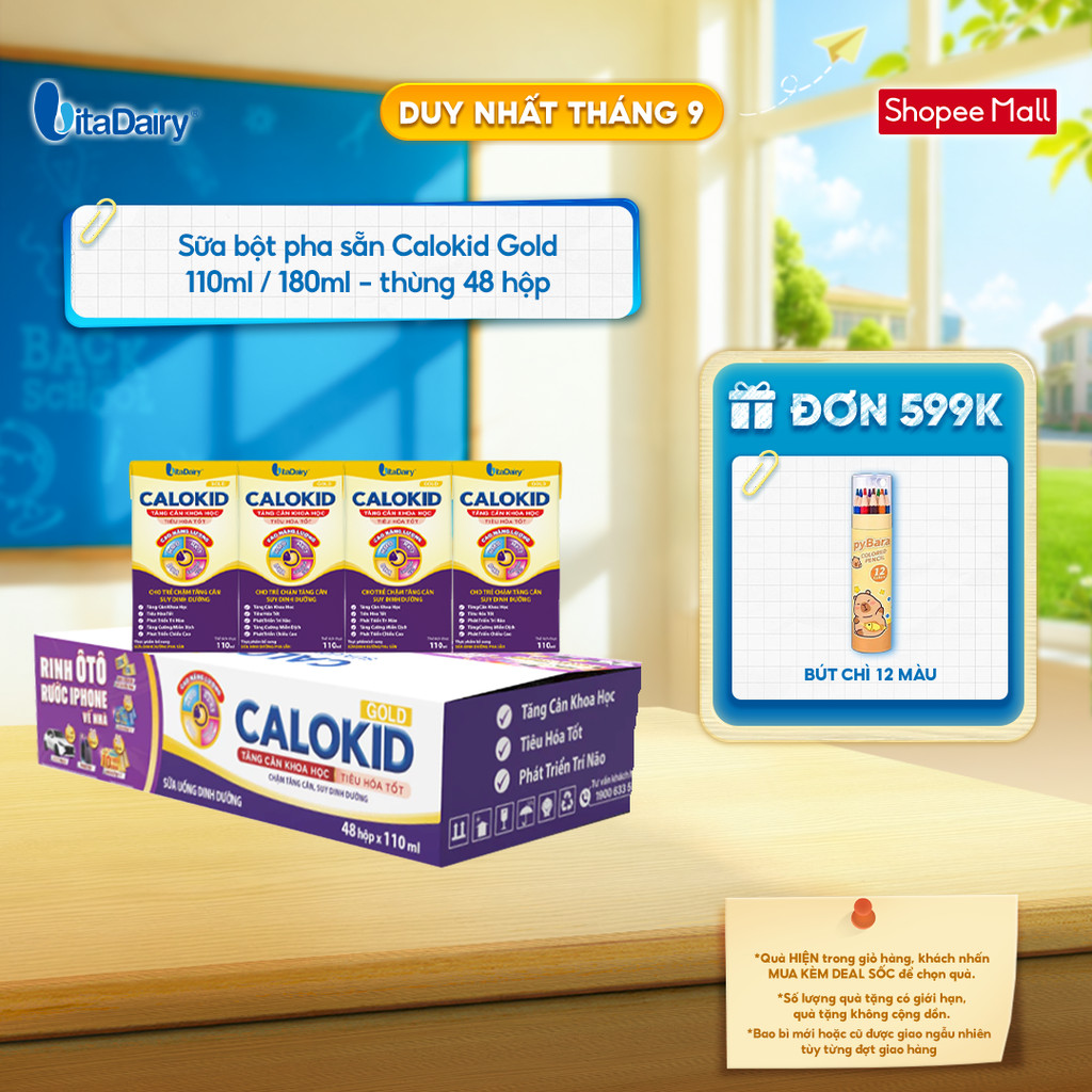 [THÙNG 48 HỘP] Sữa uống dinh dưỡng Calokid Gold 110ml/180ml - Thơm ngon dễ uống, Bé thích mê