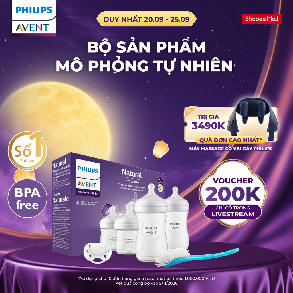 Bộ Sản Phẩm Mô Phỏng Tự Nhiên Mới Philips Avent – Trọn Bộ Khởi Đầu Cho Bé ( Bình Sữa, Núm Ti, Ti Ngậm, Cọ Rửa Bình Sữa )