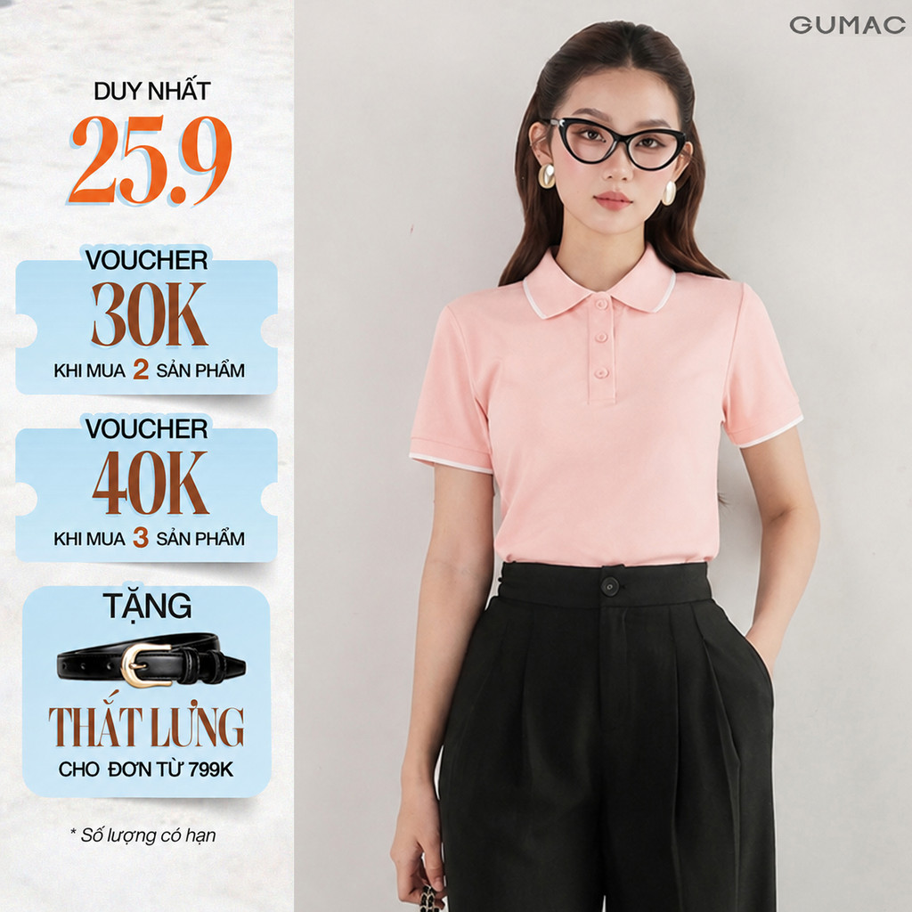 [NHẬP OUTLETLP20 GIẢM 20%] Áo Polo Nữ GUMAC Cotton TICI Áo Thun Có Cổ Tay Ngắn Thanh Lịch Công Sở Thể Thao PLE03028