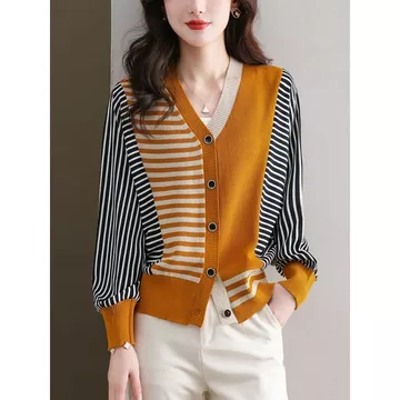 [Giảm giá 50%] Áo len Cardigan dệt kim sọc nữ mùa xuân thu áo len mỏng Áo khoác đầu mùa xuân phong cách mới Áo khoác ngoài thời trang