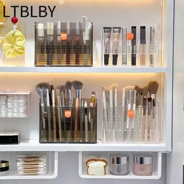 Hộp đựng son môi LTBLBY, Hộp đựng son môi treo tường có thể gập lại chống bụi, Hộp đựng mỹ phẩm trong suốt nhiều lưới hình chữ nhật