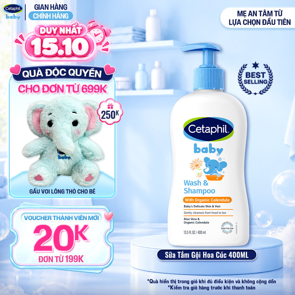 Sữa tắm gội dưỡng ẩm dịu lành cho bé với Calendula hoa cúc hữu cơ CETAPHIL BABY W&SHAMPOO CALENDULA 400ML