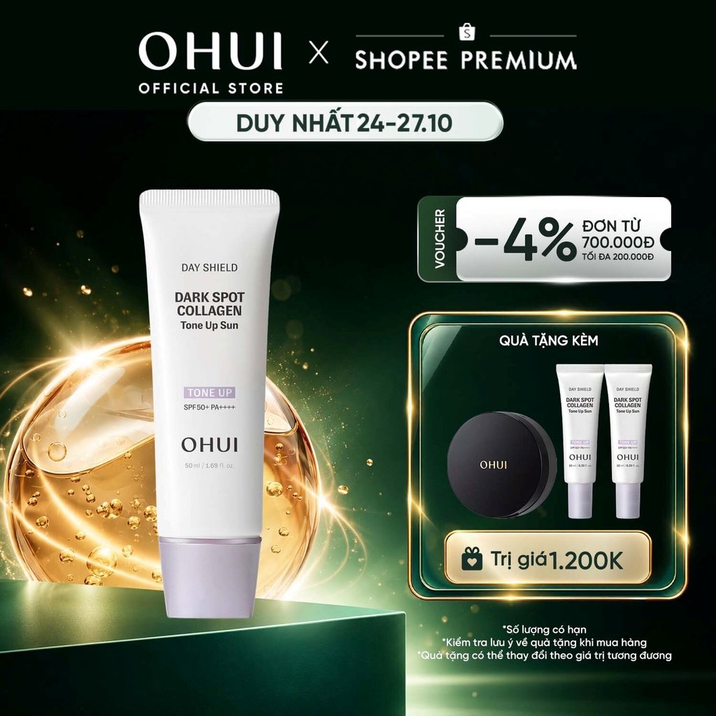 [OHUI Official] Kem chống nắng nâng tông che đốm thâm bổ sung Collagen Shield Dark Spot Collagen Tone Up Sun SPF50+ PA++