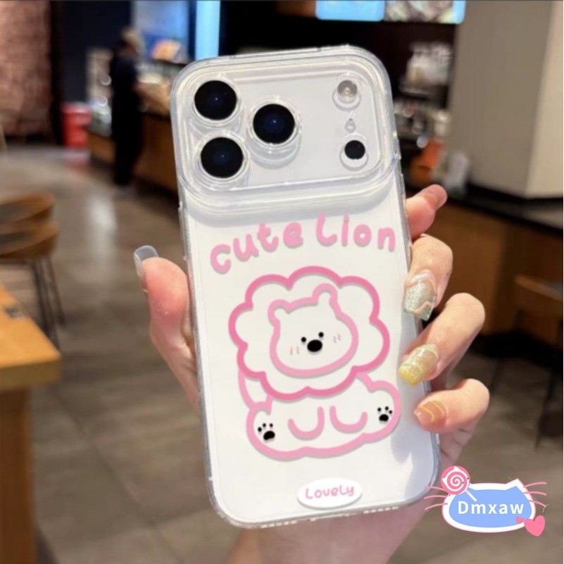 Ốp Điện Thoại Sư Tử Đường Dễ Thương Cho iPhone 17 Air 16 15 14 Plus 13 12 11 Pro Max XR XS Max X 8 7 6 6s Plus SE3 SE2 2022 2020 Vỏ Hoạt Hình Đơn Giản Kem Trắng Bảo Vệ Mềm Ốp Lưng