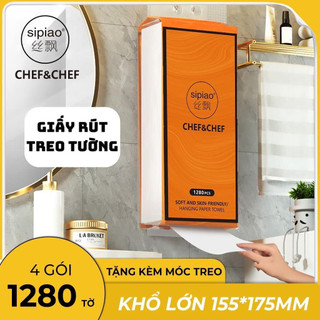 [Nội địa Trung] Thùng 4 bịch Giấy ăn rút treo tường Chef&Chef, 1280 tờ/bịch - siêu dai, mềm mịn