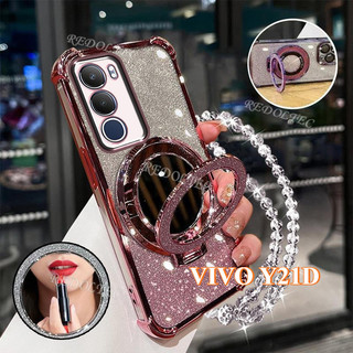 Ốp lưng VIVO Y21D Vỏ lấp lánh Gradient mới có gương trang điểm Giá đỡ từ tính VIVO Y21D Bảo vệ ống kính có giá đỡ dây buộc Vỏ điện thoại chống sốc