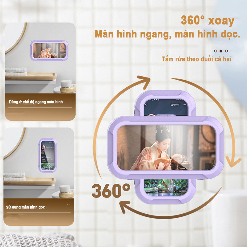 Hộp đựng Điện thoại gắn tường nhà tắm chống nước，có phiên bản Xoay 360 độ cảm ứng dễ dàng, tắm vẫn xem phim được