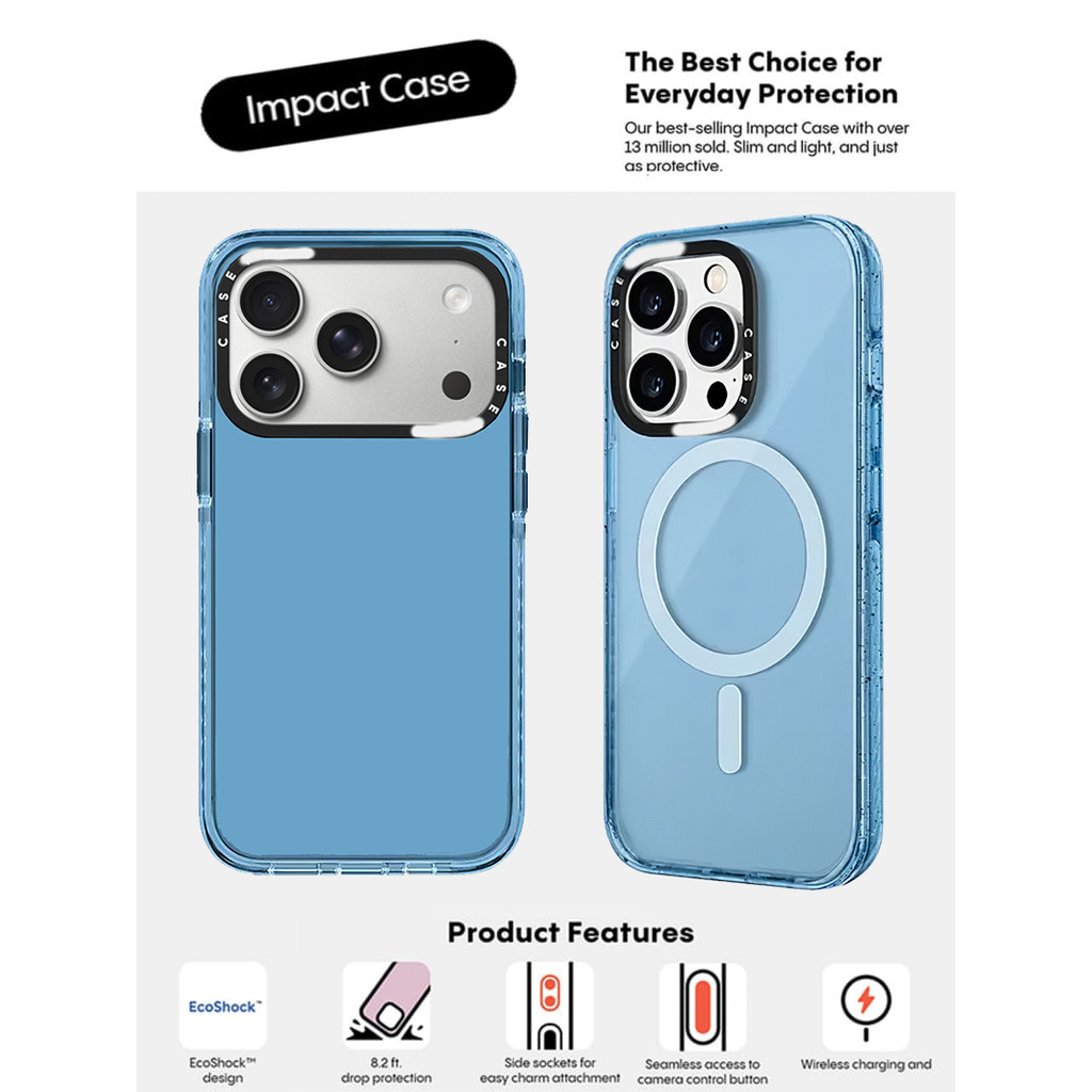 CASECASE X Sierra Blue Clear Hard Từ Hút Tác Động Dành Cho Apple IPhone 12 13 14 15 16 17 Pro Max Plus Air Có Hộp