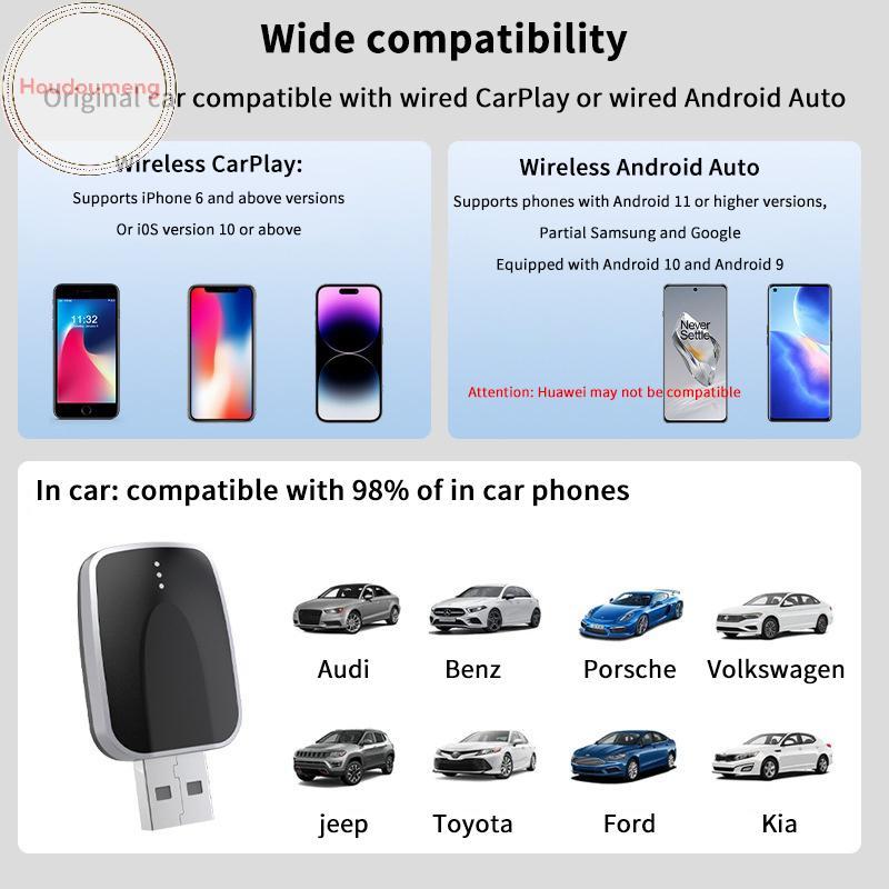 Hodou 2in1 Wireless CarPlay Android Auto Adapter AI Box Plug & Play Kết nối tự động Tương thích với 99% ô tô cho đài phát thanh ô tô VN