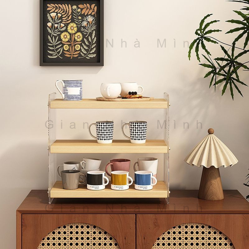 Kệ Để Ly Đa Tầng Cao Cấp - Kết Hợp Khung Acrylic Trong Suốt & Tấm Gỗ ...