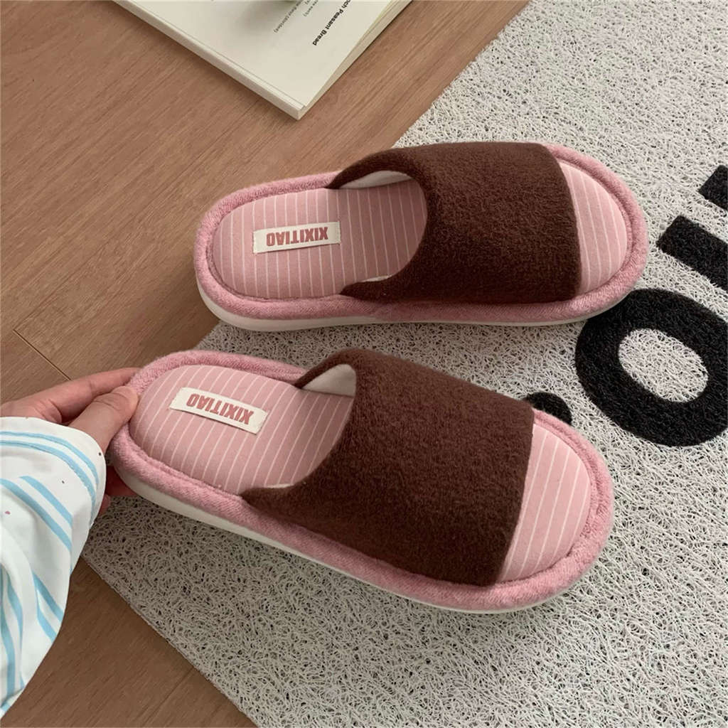 XIXITIAO Cotton Vải Lanh Dép Retro Sọc Thu Đông Đơn Giản Nam Nữ Cặp Đôi Nhà Thoải Mái Phong Cách Mới