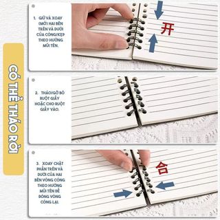 Sổ tay còng nhựa A5/B5 thay được giấy kết cấu chắc chắn, dễ dàng tháo lắp, giấy kẻ ngang chất lượng cao