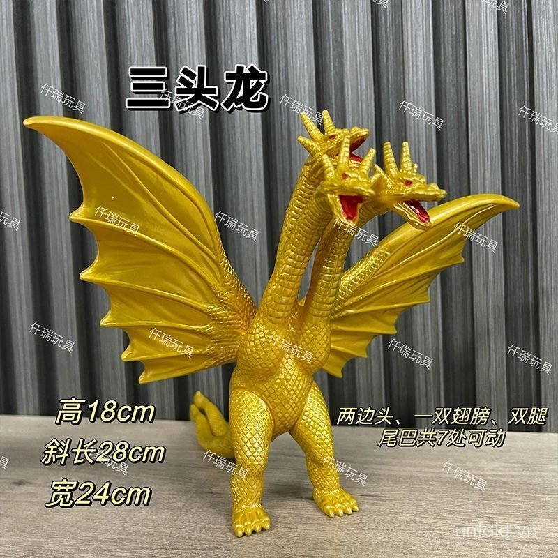 [Đồ chơi] Rồng ba đầu lớn Ghidorah vs Vụ nổ hạt nhân Quái vật Godzilla Cao su mềm Siêu nhân siêu nhân không thể phá vỡ Hình mô hình YLG3