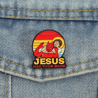 Trâm Huy Hiệu Kim Loại Màu Tối Cho Balo và Quần Áo - Thiết Kế Hài Hước Phù Hợp Jesus Có Lưng Của Bạn