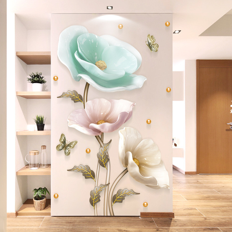 3d Ba Chiều Nổi Hoa Dán Tường Chống Thấm Nước Tivi Nền Tường Dán Tường Tự Dính Sáng Tạo Phòng Dán
