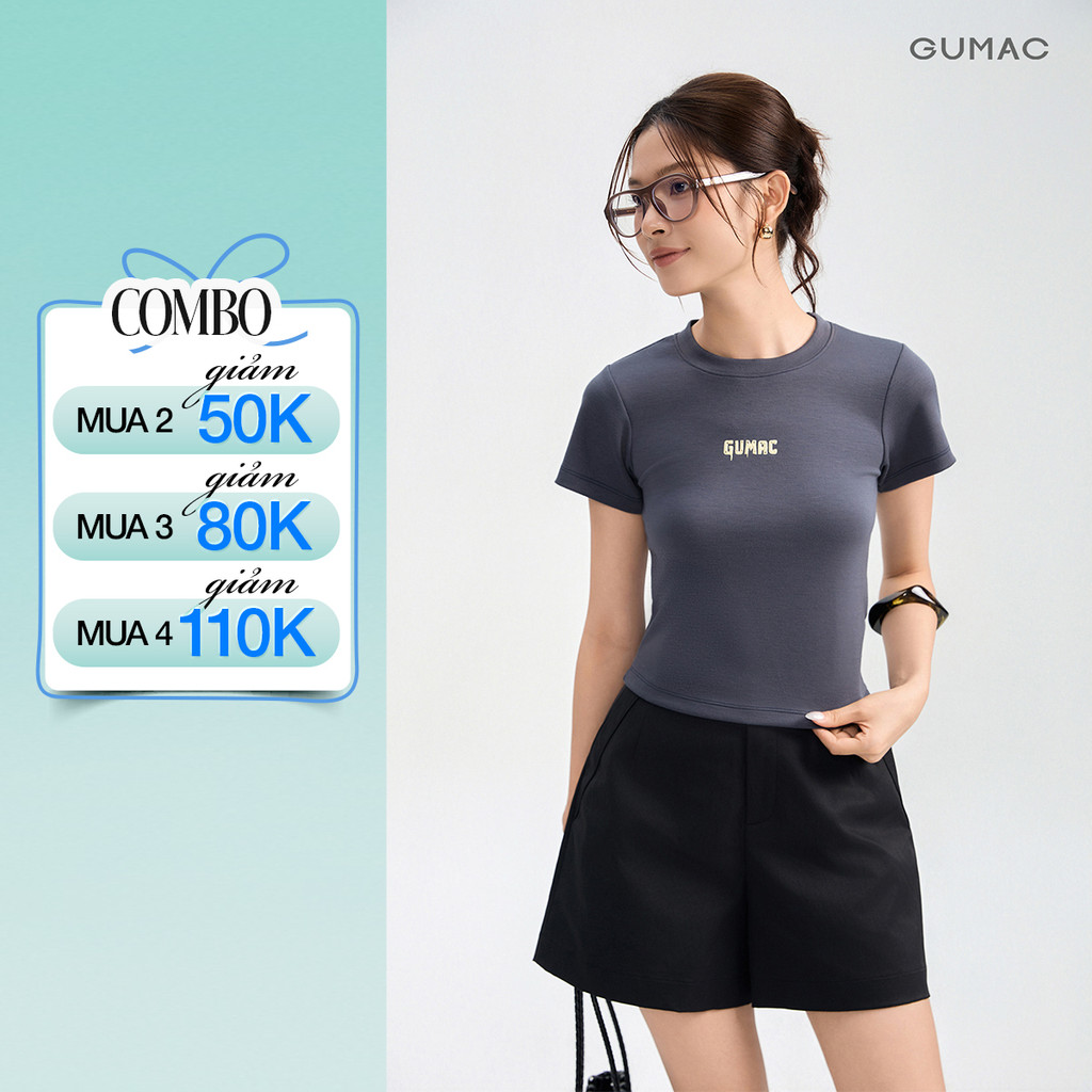 Áo Thun Nữ GUMAC Form Slim Cổ Tròn Co Giãn Ôm Dáng ATG05020