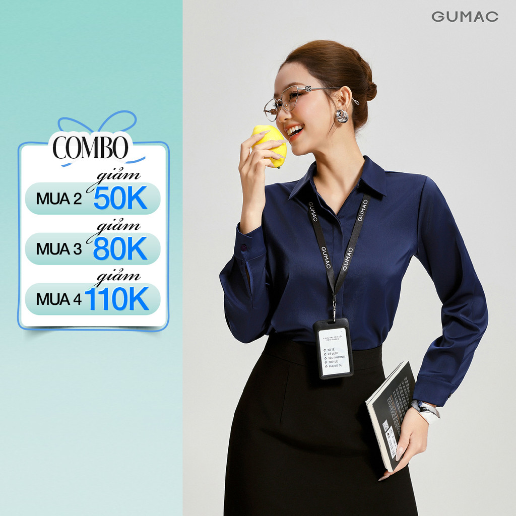 Áo Sơ Mi Nữ GUMAC Form Suông Tay Dài Nẹp Đôi Giấu Nút Thanh Lịch AG04011