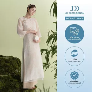 Áo Dài Thanh Nhã. Áo Dáng Suông Đính Nơ In Họa Tiết 2M10.2509. Áo Dài Tơ In Hoa Thanh Lịch Hiện Đại Thiết Kế Bởi JM