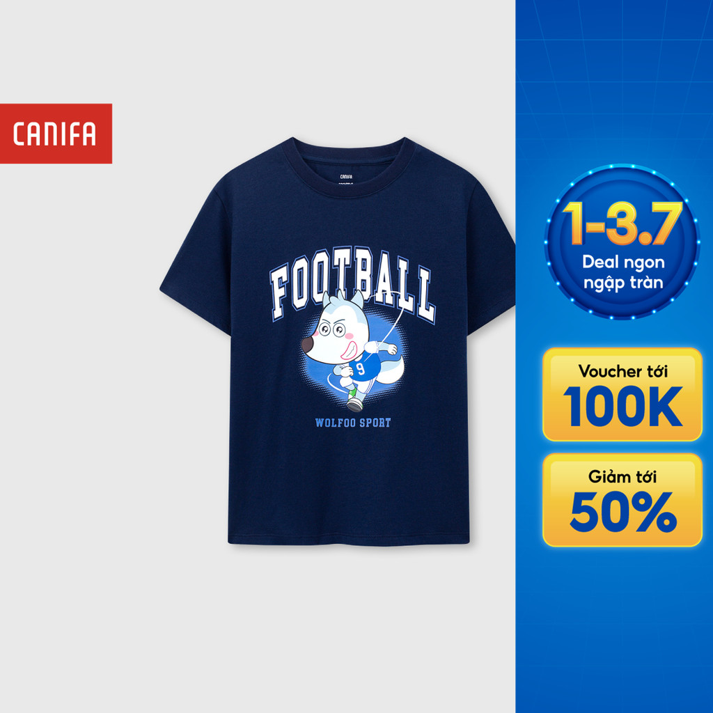 Áo phông bé trai CANIFA áo thun chất cotton USA mềm mát in Wolfoo 2TS26S001