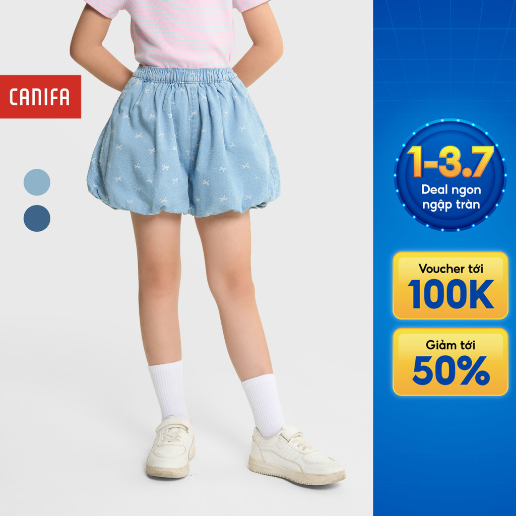 Quần short jean bé gái CANIFA hoạ tiết chất liệu denim 1BS25C004