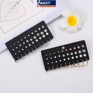 MAKY 20 Đôi / bộ Thời Trang Cổ Điển Đơn Giản Bông Tai Nhỏ Dành Cho Nữ Bé Gái Pha Lê Kim Cương Giả Ngọc Trai Bông Tai Trang Sức VN