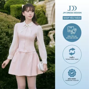 Đầm Xuân Hè Chân Nhún Tay Phối Tơ 1S07.2601. Đầm Dáng Xòe Nữ Tính Thanh Lịch Đi Làm Đi Tiệc Ngày Phong Cách Vintage JM
