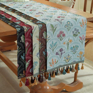 Thai| Người chạy bàn cổ điển, Người chạy bàn hoa Jacquard có viền tua rua, Phụ kiện ăn uống trang trí, Người chạy bàn phong cách cổ điển cho bàn ăn, đám cưới, tiệc tùng và bộ đồ gia đình
