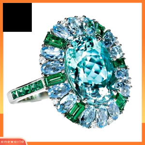 Một thế giới| Sang Trọng Nữ Ngọc Lục Bảo Ngọc Aquamarine Hoa Nhẫn Cưới Trang Sức