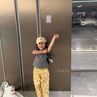 Bé Gái Hoạt Hình In Hình Sợi Tre Chống Muỗi Mùa Hè Phong Cách Hàn Quốc Rời Nhẹ Quần Thường Ngày