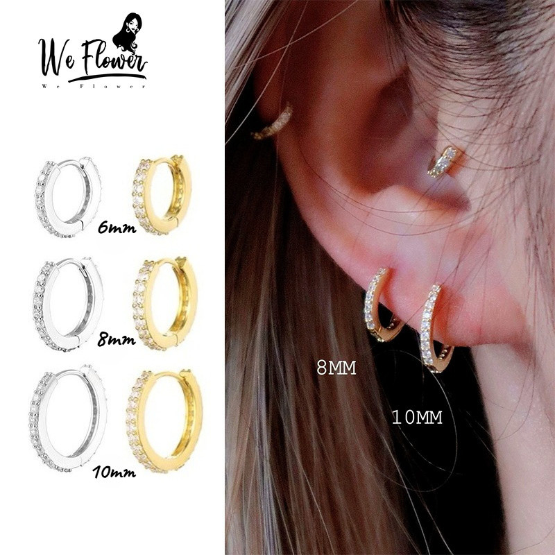 WeFlower 2 Chiếc Tinh Tế S925 Bạc Sáng Pha Lê Vòng Tròn Vòng Bông Tai Dành Cho Nữ Thời Trang Tai Tròn Trang Sức Phụ Kiện