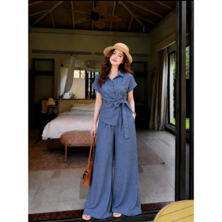 Set Bộ Quần Suông Áo Sơ Mi Thắt Nơ Eo Bigsize M-2XL Form Rộng Che Khuyết Điểm K&B FASHION