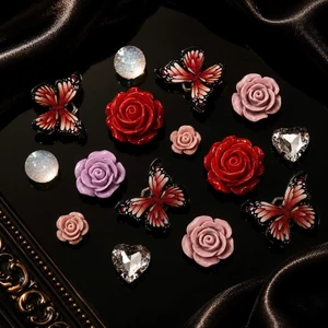 Set Charm Hồ Điệp Hồng Ngọc Tím – Ruby Butterfly Rose Luxury Resin Collection Trang Trí Dép Cao Cấp